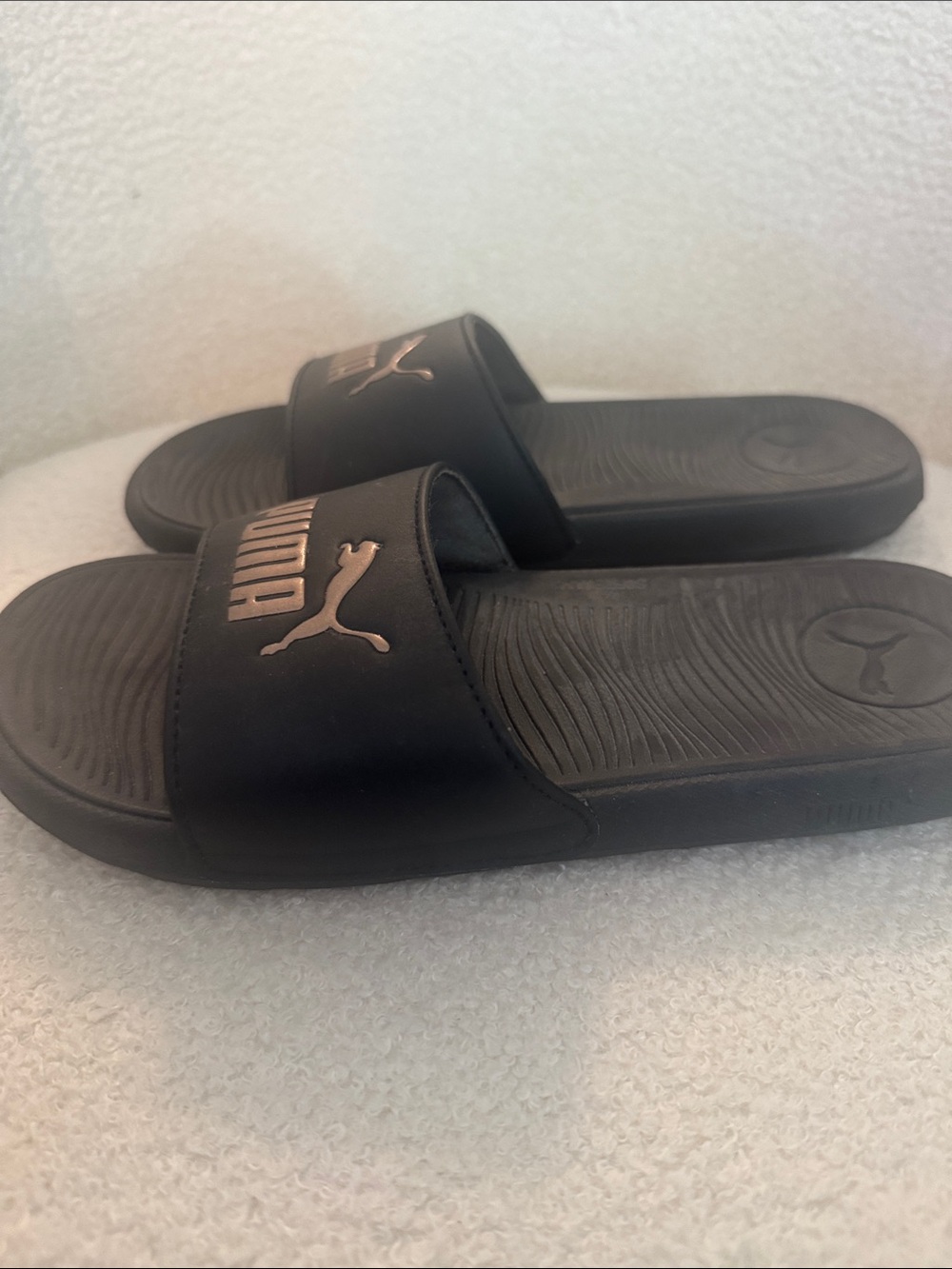 Puma Women’s Black Slides with Metallic Rose Accent - Picture 4 of 9